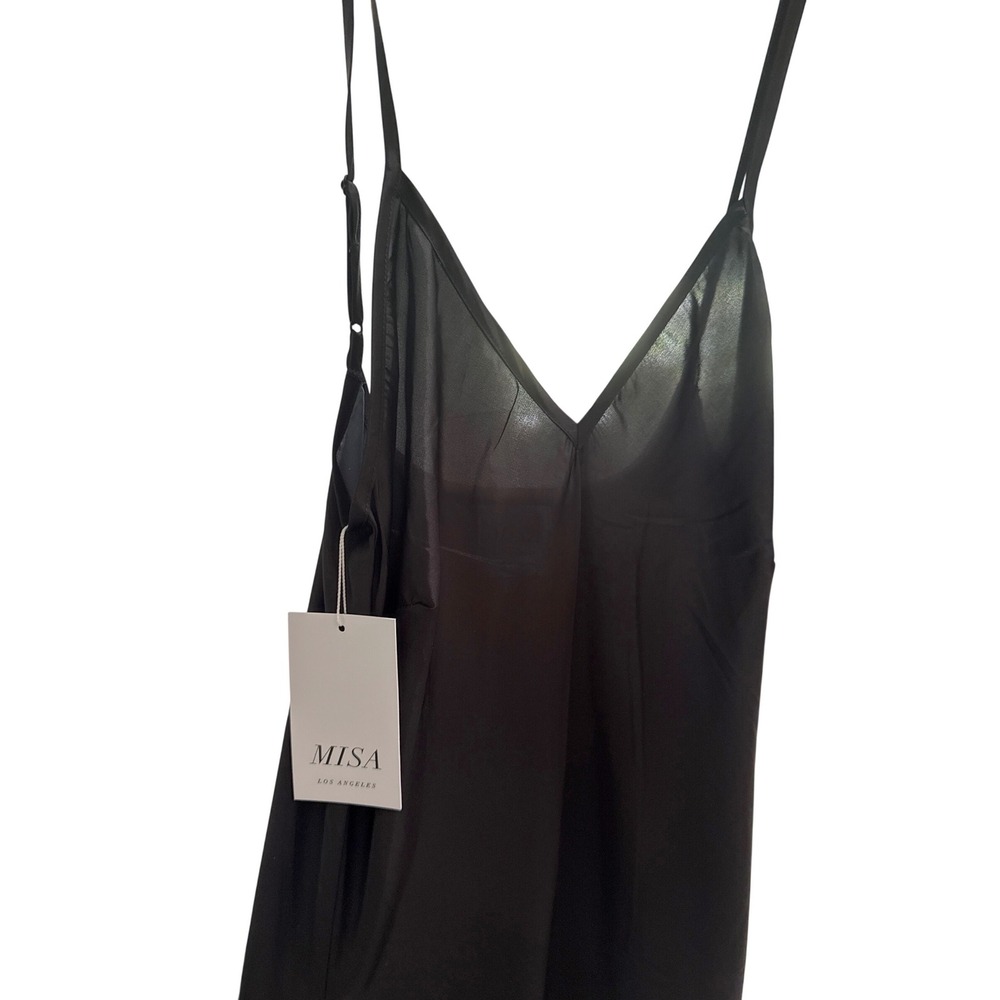 MISA Los Angeles Slip Dress Zia Black Satin Yellow Rose Graphic XS NEW - Picture 6 of 15